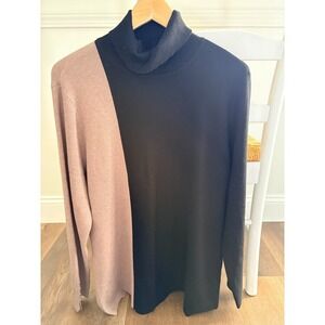 Chicos Women Black Tan Beige Colorblock Turtleneck Sweater Tight Knit Size 4 XXL